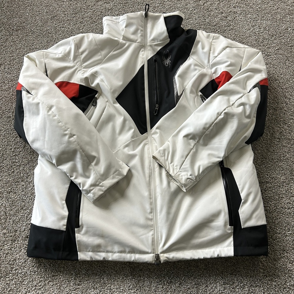Spyder Ski Jacket Mens 2XL White Softshell Insulated Full Zip Lined Pockets